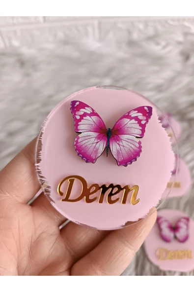 Doğrukan Hediyelik Fuşya kelebek figürlü pleksi yenidoğan doğum günü magnet hediyelik(10 adet) ürün görseli