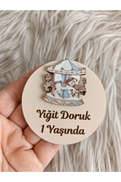 Doğrukan Hediyelik Mavi atlı karınca figürlü ahşap yenidoğan doğum günü magnet hediyelik (10 adet) ürün görseli
