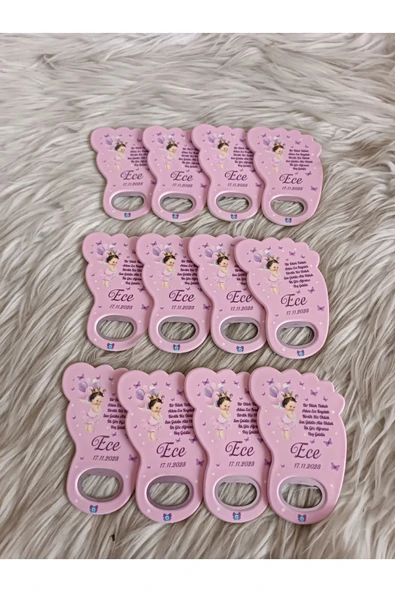 Doğrukan Hediyelik 25 Adet Taçlı Kız Tasarım Ayak İzi Şeklinde Yenidoğan Doğum Günü Açacak Magnet Hediyelik - Resim 3