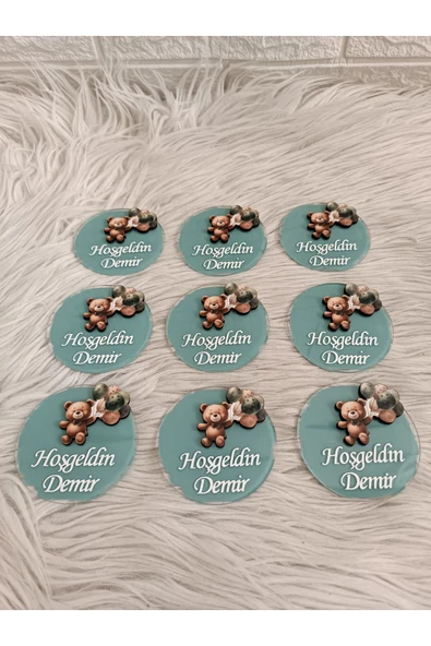 Doğrukan Hediyelik Balonlu ayıcık figürlü pleksi magnet yenidoğan doğum günü mevlüt hediyelik folyo yazılı(10 adet) - 3