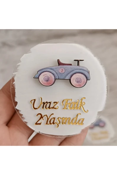 Doğrukan Hediyelik Mavi arabalı pleksi yenidoğan doğum günü mevlüt magnet hediyelik(10 adet)