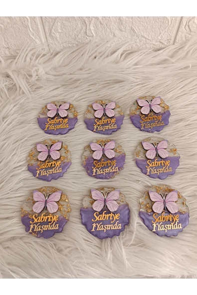 Doğrukan Hediyelik 10 adet lila epoksi kelebek figürlü yenidoğan doğum günü mevlüt hediyelikleri - Resim 3