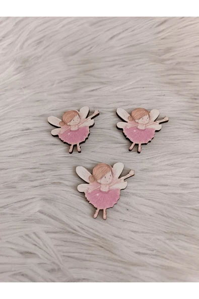 Doğrukan Hediyelik 25 adet pembe elbiseli peri kızı UV baskılı ahşap figür süslemelere uygun - 2