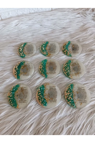 Doğrukan Hediyelik 25 adet yeşil taşlı epoksi Ayet'el Kürsi li yenidoğan mevlüt doğum günü hediyeliği - Resim 3