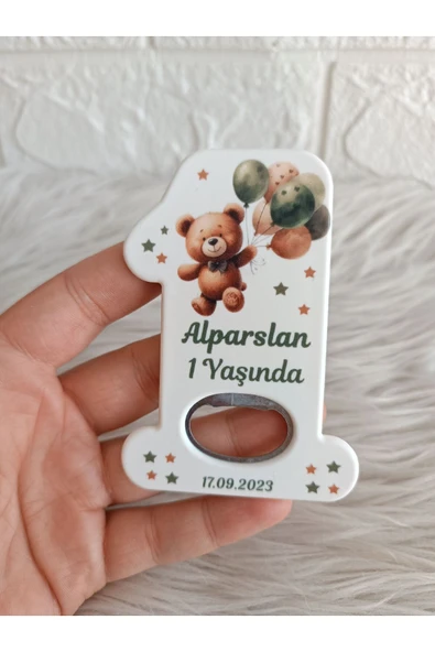 Doğrukan Hediyelik Yeşil balonlu ayıcıklı 1 rakam açacak yenidoğan doğum günü mevlüt magnet hediyelik (10 adet) ürün görseli