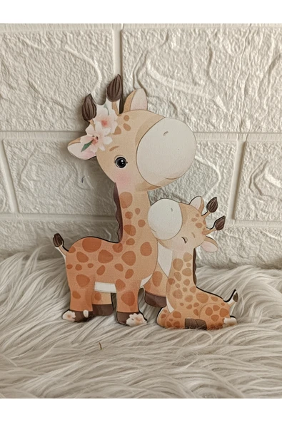 Doğrukan Hediyelik 15 cm UV baskılı ahşap anne bebek zürafa figür 1 adet bebek ürünleri kapı süsü süslemesine uygun ürün görseli