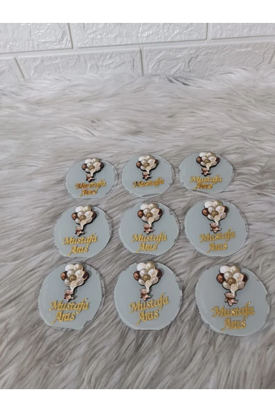 Doğrukan Hediyelik Kahverengi balonlu ayıcık figürlü pleksi yenidoğan doğum günü magnet hediyelik(10 adet) - Resim 2