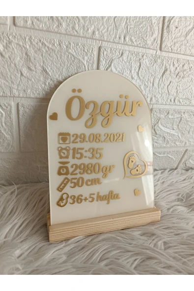 Doğrukan Hediyelik Ahşap standlı pleksi doğum panosu yenidoğan hediyelikleri - 2