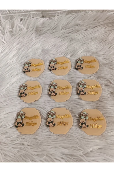Doğrukan Hediyelik 15 adet kahverengi balonlu ayıcık figürlü yenidoğan doğum günü magnet hediyelik - 3