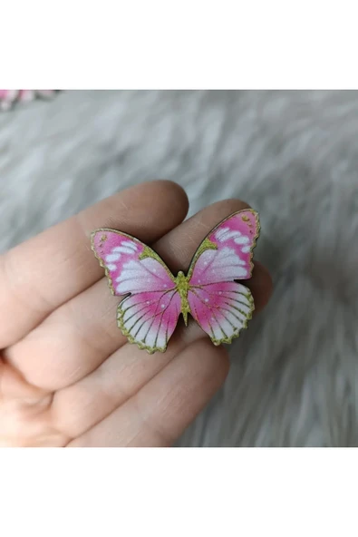 Doğrukan Hediyelik 25 Adet 4 cm Uv Baskılı Pembe Gold Kelebek Bebek Ürünü Süslemeleri İçin Uygun - Resim 2