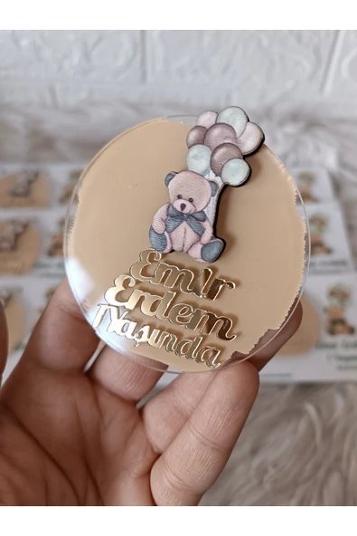 Doğrukan Hediyelik Balonlu ayıcık figürlü magnet hediyelik kartlı yenidoğan doğum günü(10 adet) ürün görseli