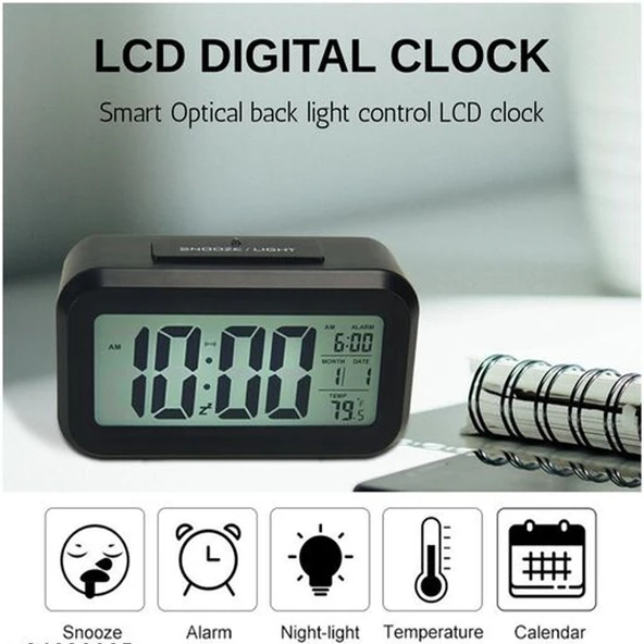 Dijital Alarmlı Masa Saati Led Ekran Siyah - 4