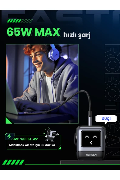 Ugreen Nexode RG Gri 65 W Robot Hızlı Şarj Adaptörü - 2