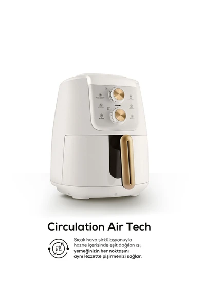 Karaca Air Pro Cook Manuel XL Airfryer 4 lt Yağsız Krem Gold Fritöz - Resim 6
