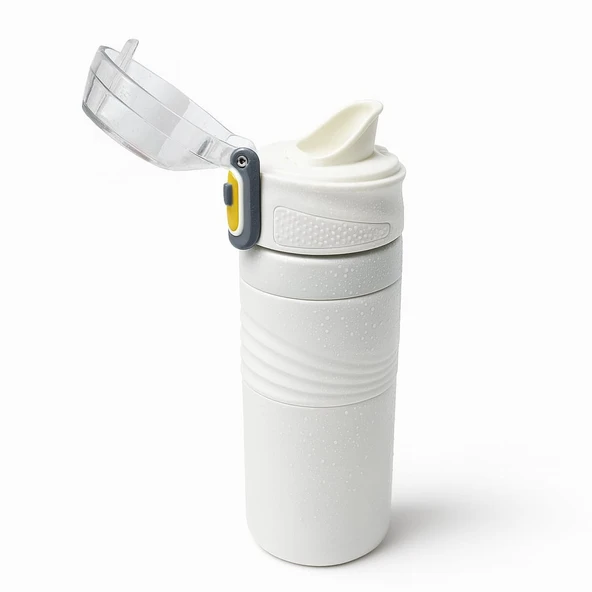 Dekorasyaa Paslanmaz Çelik Sızdırmaz Termos - Beyaz - 550 ml - Kilitli - 1