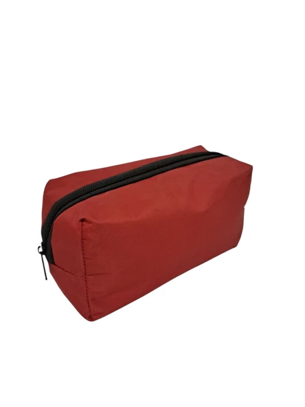 Tek Gözlü Fermuarlı Kalemlik Büyük Boy Dikdörtgen Kalemlik Kırmızı 19x10x7.5 Cm