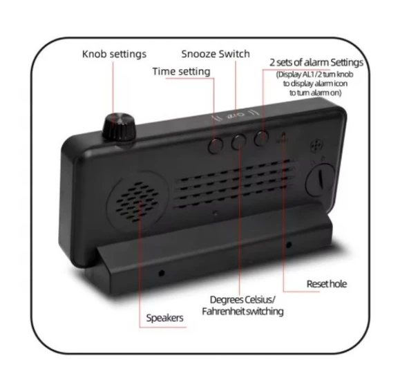 Monozone Elektronik Masaüstü Çalar Saat Çift Dijital Başucu Ofis Ev Geri Sayımlı Sıcaklık Göstergesi - Resim 3