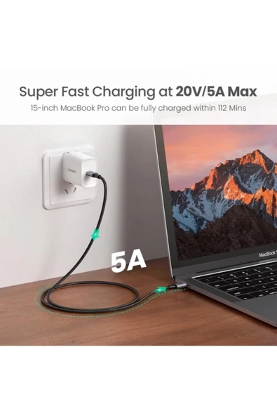 UGREEN TYPE-C 100W HIZLI ŞARJ KABLOSU, 2M SİYAH - 70429 - Resim 2