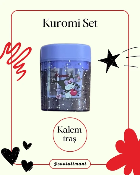 Kuromi Lisanslı Mor Kurşun Kalem Seti (3 Adet Kurşun Kalem, 2 Adet Silgi, Kalemtraş) - 3