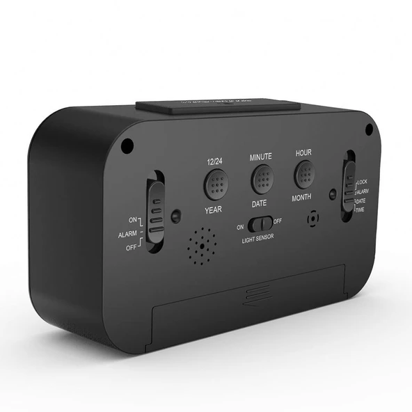 Dijital Alarmlı Masa Saati Led Ekran Siyah - 3