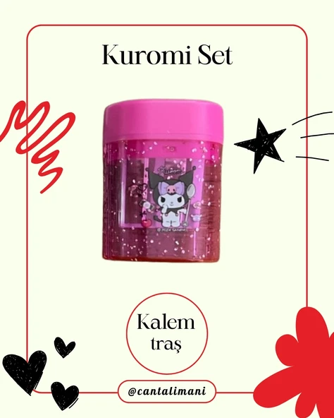 Kuromi Lisanslı Pembe Kurşun Kalem Seti (3 Adet Kurşun Kalem, 2 Adet Silgi, Kalemtraş) - 3