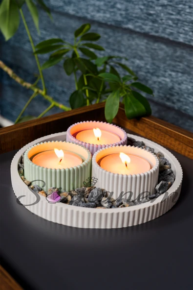 Oval altlıklı 3'lü mumluk seti