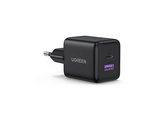 Ugreen 30W GaN 2 Portlu 1xUSB-A 1xUSB-C Hızlı Şarj Cihazı Siyah