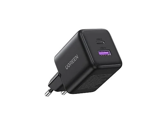 Ugreen 30W GaN 2 Portlu 1xUSB-A 1xUSB-C Hızlı Şarj Cihazı Siyah - 1