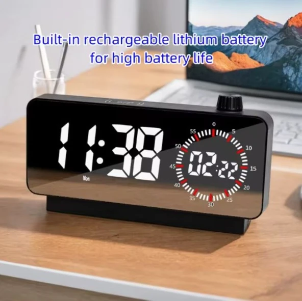 Monozone Elektronik Masaüstü Çalar Saat Çift Dijital Başucu Ofis Ev Geri Sayımlı Sıcaklık Göstergesi - Resim 5