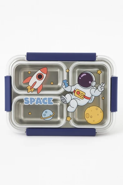 Dekorasyaa Mavi Çocuk Beslenme Kabı - Bölmeli Lunchbox - Vakumlu - 3 Bölmeli - 2