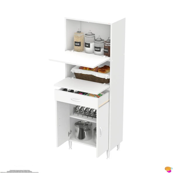 Modilayn VİO (60x163,4x32,5 cm) Yeni çekmeceli, kapaklı, ekmeklikli, çok amaçlı mutfak dolabı. - Resim 6