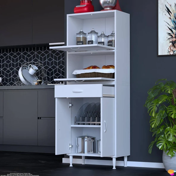 Modilayn VİO (55x163,4x32,5 cm) Yeni çekmeceli, kapaklı, ekmeklikli, çok amaçlı mutfak dolabı. - 2