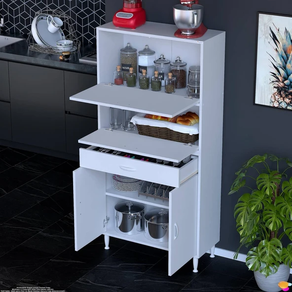 Modilayn VİO (80x163,4x32,5 cm) Yeni çekmeceli, kapaklı, ekmeklikli, çok amaçlı mutfak dolabı. - Resim 2