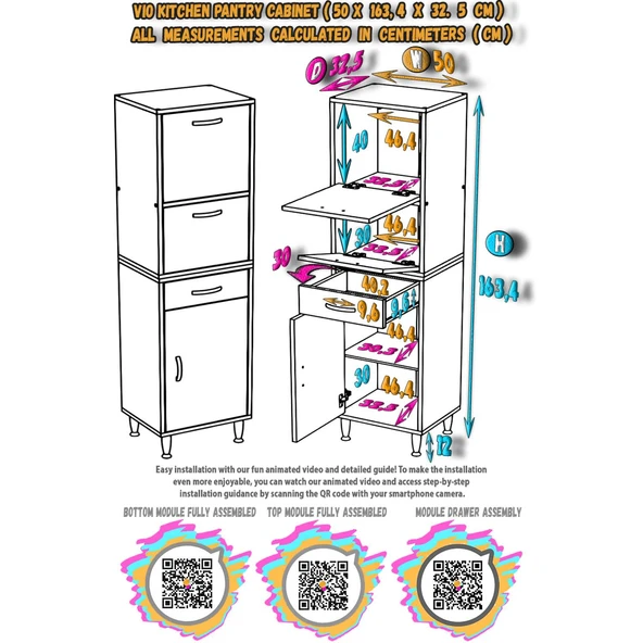 Modilayn VİO (50x163,4x32,5 cm) Yeni çekmeceli, kapaklı, ekmeklikli, çok amaçlı mutfak dolabı. - Resim 5