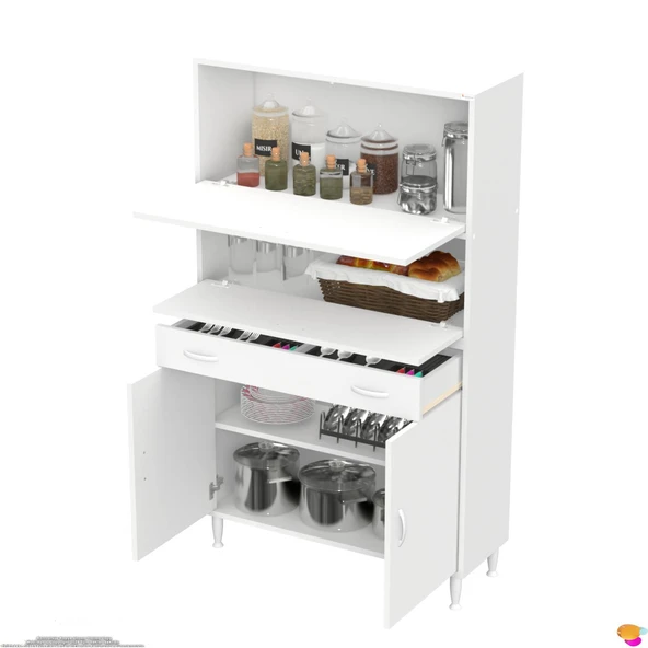 Modilayn VİO (90x163,4x32,5 cm) Yeni çekmeceli, kapaklı, ekmeklikli, çok amaçlı mutfak dolabı. - Resim 7