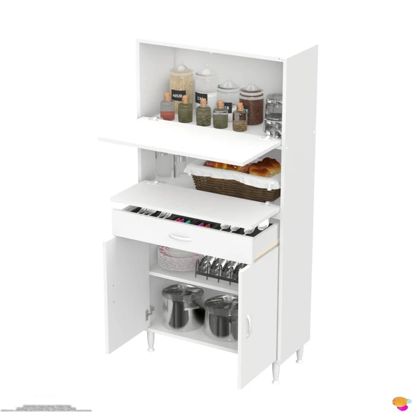 Modilayn VİO (80x163,4x32,5 cm) Yeni çekmeceli, kapaklı, ekmeklikli, çok amaçlı mutfak dolabı. - Resim 6