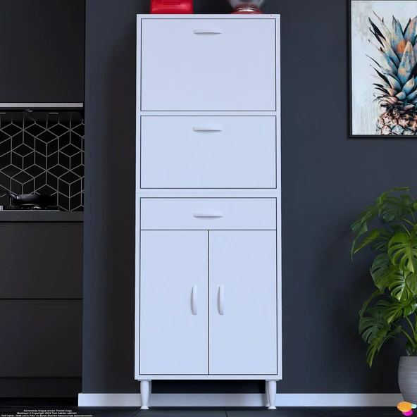 Modilayn VİO (60x163,4x32,5 cm) Yeni çekmeceli, kapaklı, ekmeklikli, çok amaçlı mutfak dolabı. ürün görseli 1