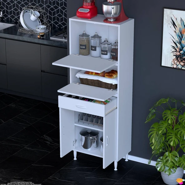 Modilayn VİO (60x163,4x32,5 cm) Yeni çekmeceli, kapaklı, ekmeklikli, çok amaçlı mutfak dolabı. - Resim 3