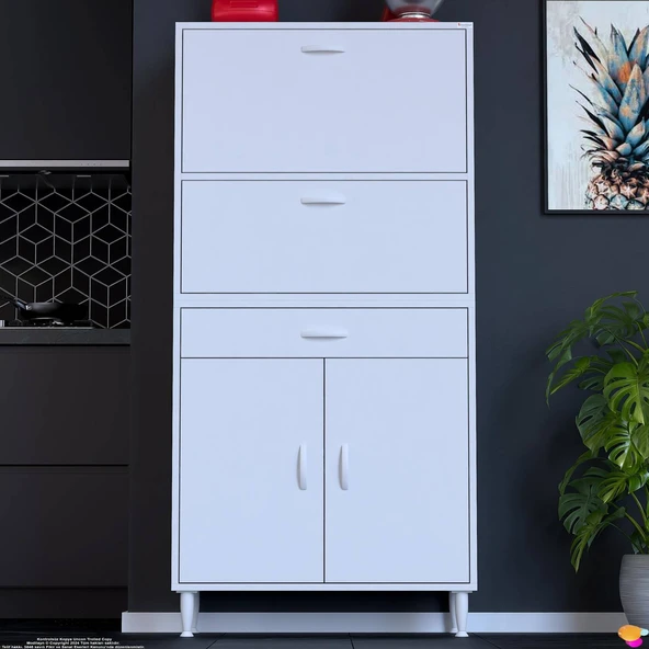 Modilayn VİO (70x163,4x32,5 cm) Yeni çekmeceli, kapaklı, ekmeklikli, çok amaçlı mutfak dolabı.