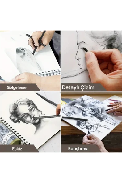 Eskiz çizimi ve tonlama, kara kalem, doğal söğüt kömürü çubukları 7/9mm-25 adet - Resim 6