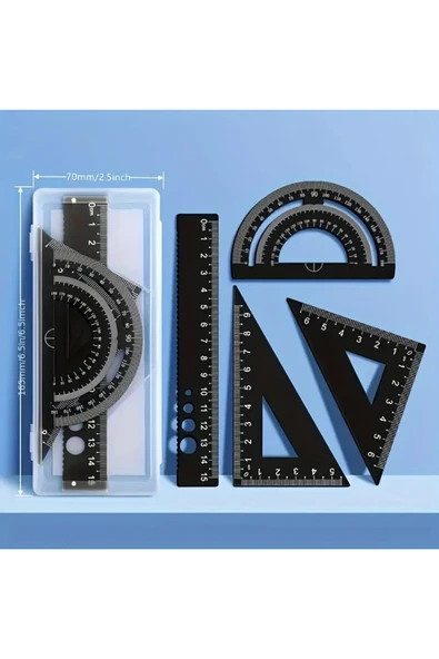 Metal cetvel seti, çizgi çekme, pratik çizgi oluşturma, dayanıklı-kutulu 4 parça - Resim 3