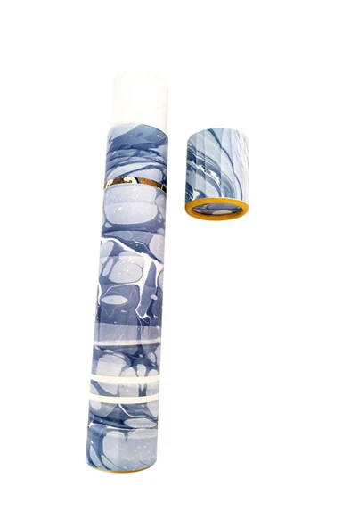 Ebru desenli kubur, fırça, kağıt , kalem saklama kutusu, süngerli silindir kutu, fırçalık-No:8 - Resim 3