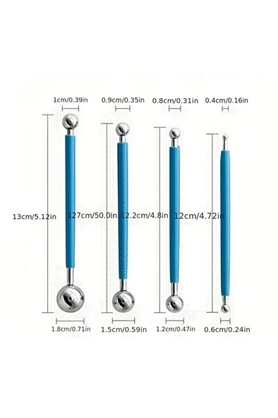 Kil, seramik, çömlekçilik, şekillendirici, heykel, modelleme, metal toplar-silikon kalem-9 Parça - 3