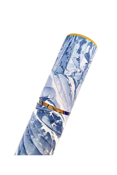 Ebru desenli kubur, fırça, kağıt , kalem saklama kutusu, süngerli silindir kutu, fırçalık-No:5 - Resim 2