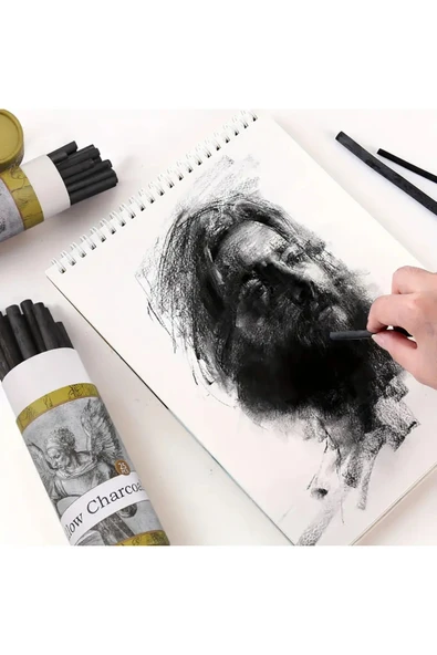 Eskiz çizimi ve tonlama, kara kalem, doğal söğüt kömürü çubukları 7/9mm-25 adet - Resim 2