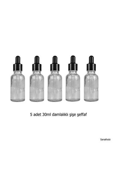 Şeffaf Cam Damlalıklı Şişe, medikal Şişe, boş Şişe, mürekkep şişe 30ml-5 adet ürün görseli