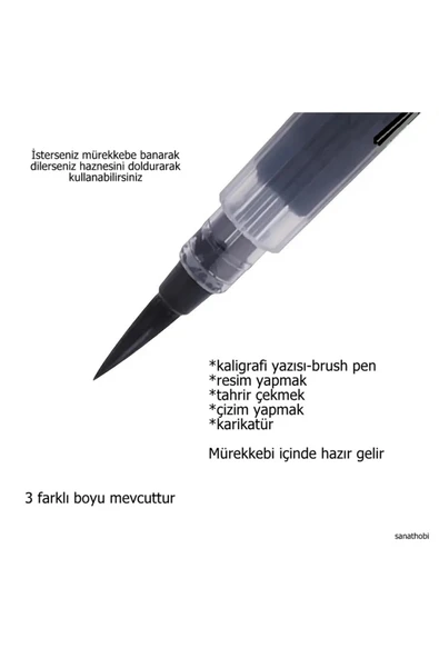 Brush pen, hazneli fırça uçlu kalem, çini, seramik, tahrir fırçası, çizim fırça, 1 Adet-M ürün görseli