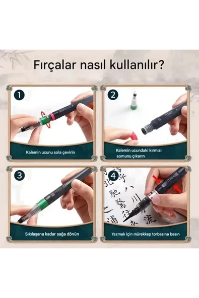 Brush pen, hazneli fırça uçlu kalem, çini, seramik, tahrir fırçası, çizim fırça, 1 Adet-L - Resim 4