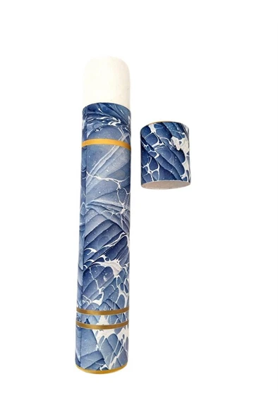 Ebru desenli kubur, fırça, kağıt , kalem saklama kutusu, süngerli silindir kutu, fırçalık-02 - Resim 2