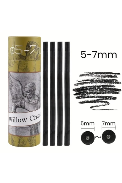 Eskiz çizimi ve tonlama, kara kalem, doğal söğüt kömürü çubukları 5/7mm-25 adet ürün görseli